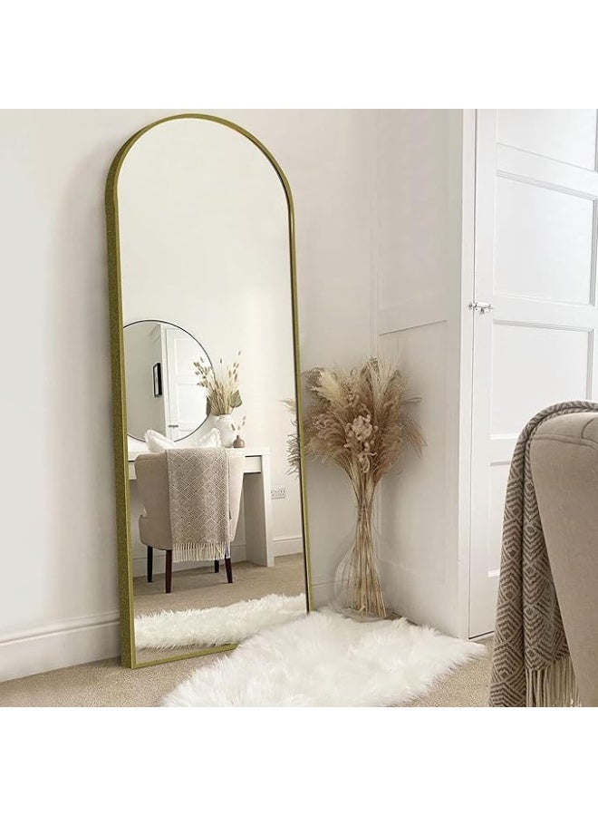 Vphom Arched Full Length Floor Mirror 170×60cm (67"×23.6") with Gold Pollen Aluminum Frame, Full Body Wall-Mounted or Leaning Mirror with Stand – Modern Vertical Accent Mirror for Bedroom, Dressing Room, Living Room & Hallway - Image 1